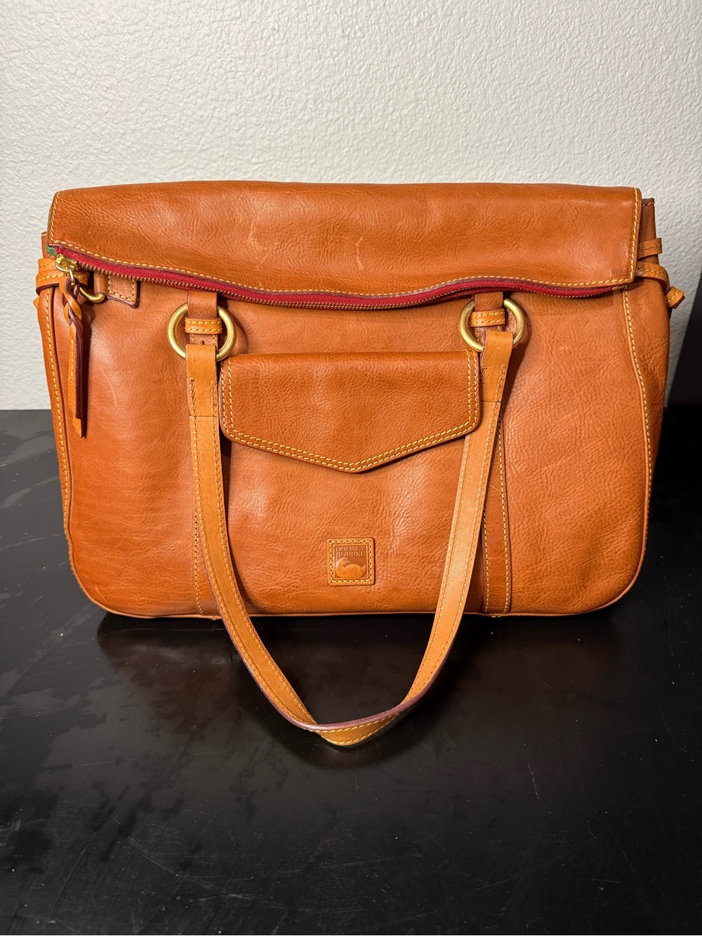Dooney & Bourke Cognac Leather Shoulder Bag with Gold Hardware